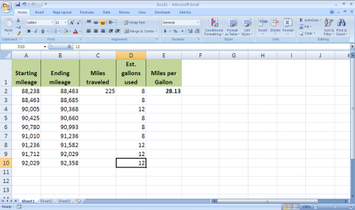 Come calcolare distanza in miglia del gas in Excel