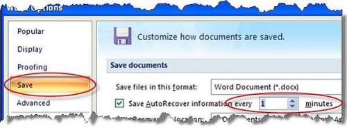 Come salvataggio automatico Microsoft Office Documenti ogni 60 secondi