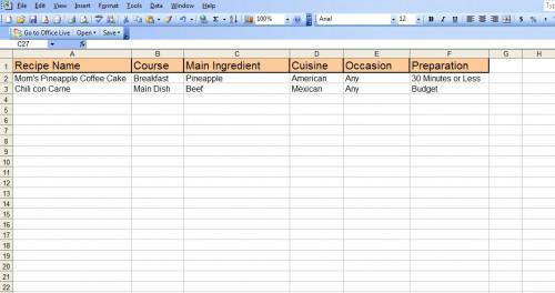 Come creare un foglio di calcolo Excel Ricetta
