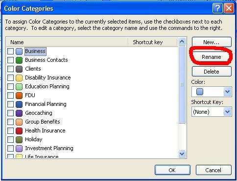 Come modificare Calendar Categoria nomi in Outlook 2007