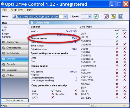 Come determinare il firmware di un DVD Drive
