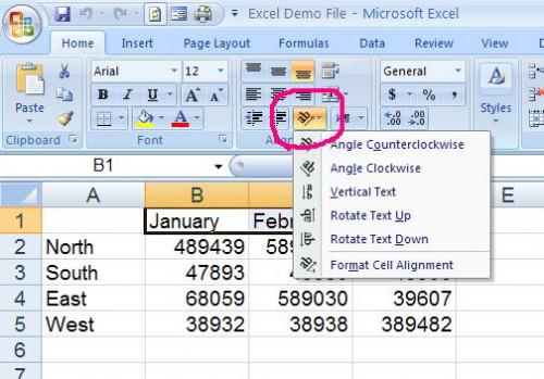 Come angolo del testo in Microsoft Excel 2007