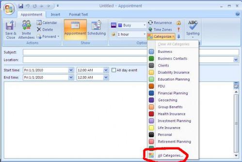 Come modificare Calendar Categoria nomi in Outlook 2007